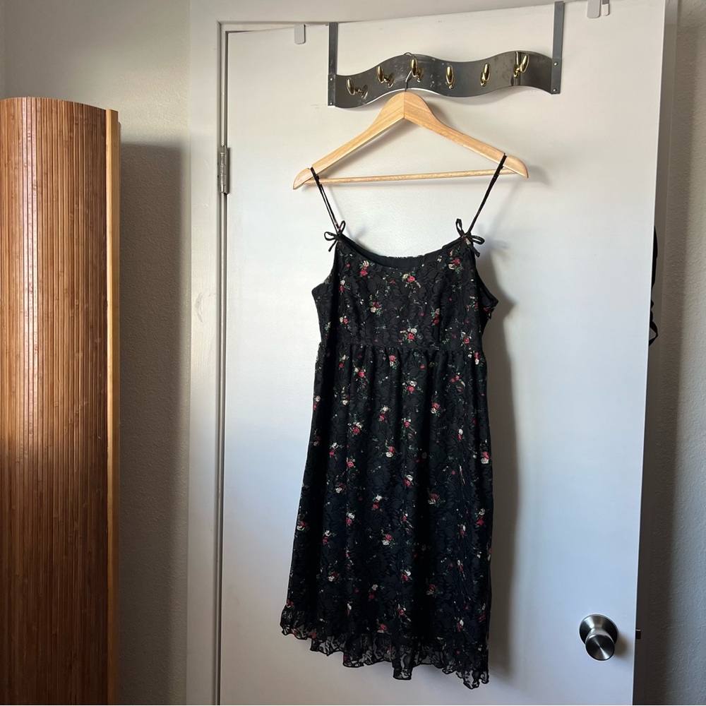 ANNA SUI Black Lace Floral Mini Dress